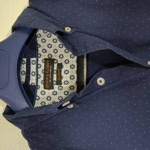 Denim & Flower men's blue polka dot casual button down shirt. Size large